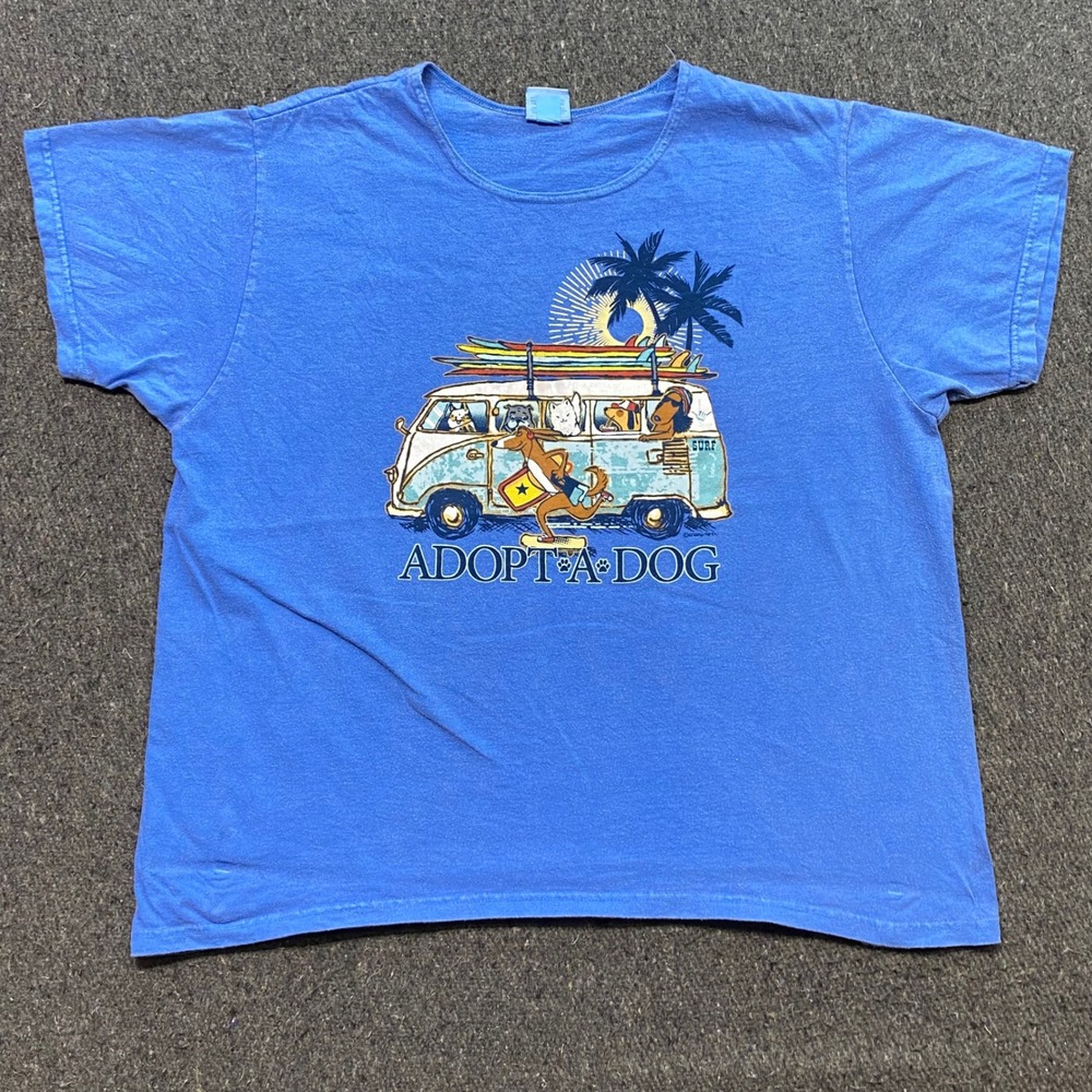 Crazy Shirts Adopt A Dog TShirt Sz L Mens Blue Hawaii Dyed Surf Van Graphic Tee